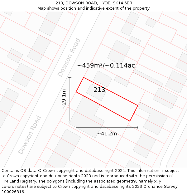 213, DOWSON ROAD, HYDE, SK14 5BR: Plot and title map