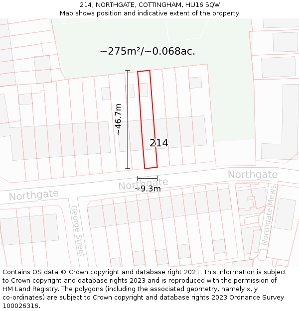 214, NORTHGATE, COTTINGHAM, HU16 5QW: Plot and title map