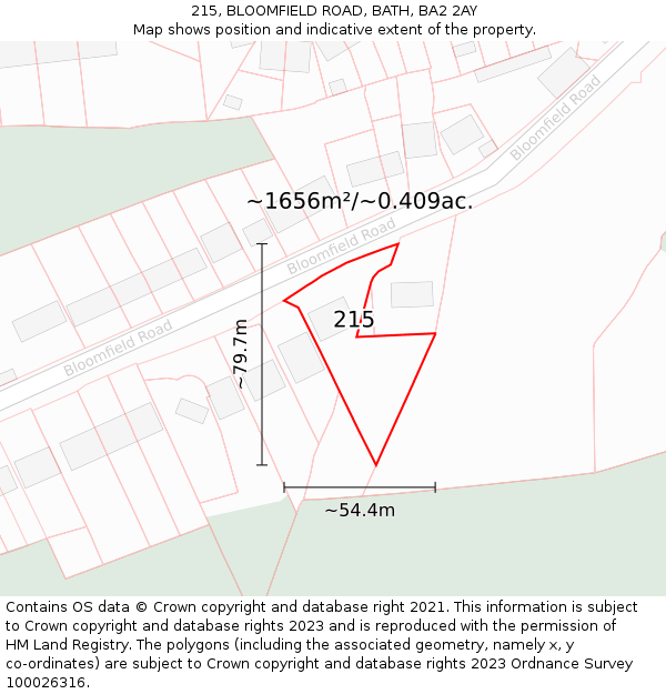 215, BLOOMFIELD ROAD, BATH, BA2 2AY: Plot and title map