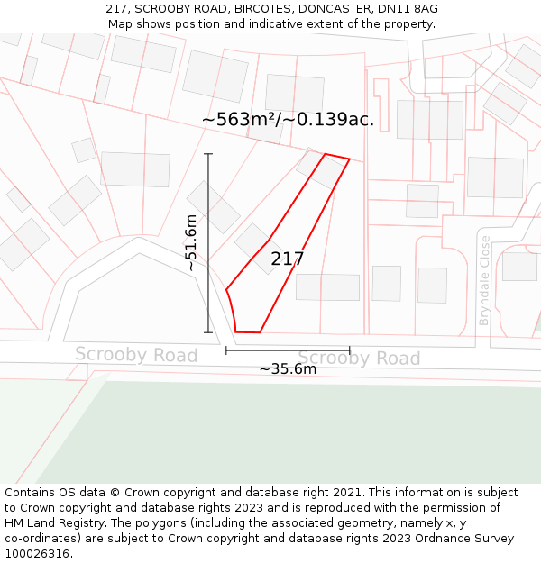 217, SCROOBY ROAD, BIRCOTES, DONCASTER, DN11 8AG: Plot and title map
