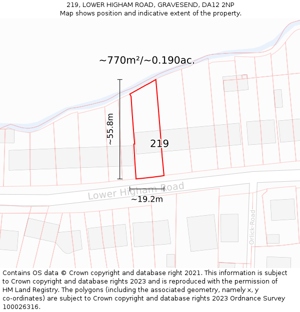 219, LOWER HIGHAM ROAD, GRAVESEND, DA12 2NP: Plot and title map