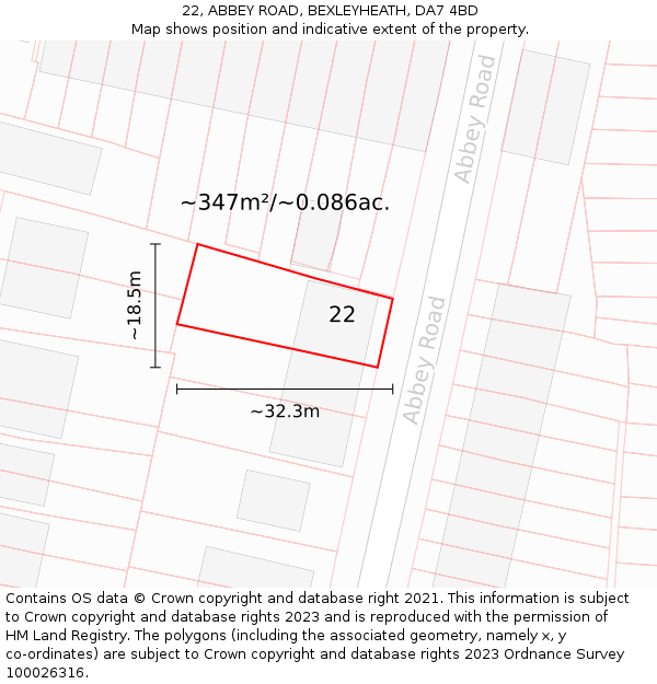 22, ABBEY ROAD, BEXLEYHEATH, DA7 4BD: Plot and title map