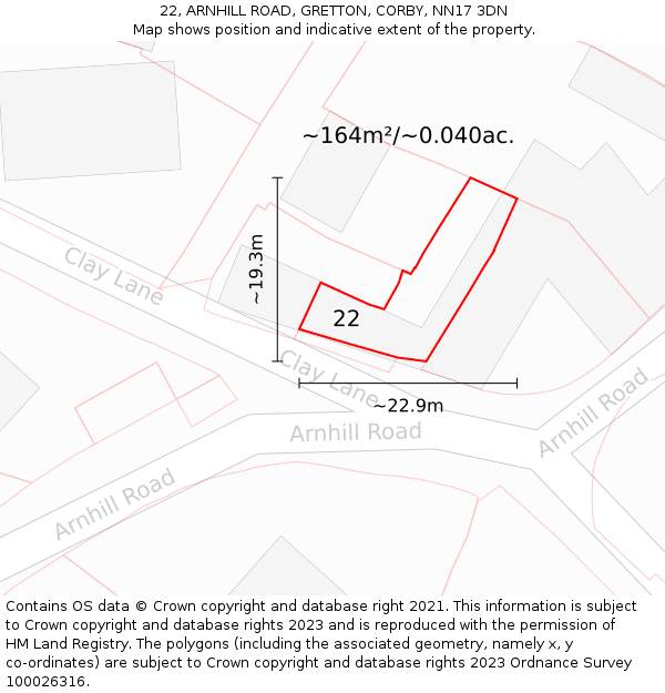 22, ARNHILL ROAD, GRETTON, CORBY, NN17 3DN: Plot and title map