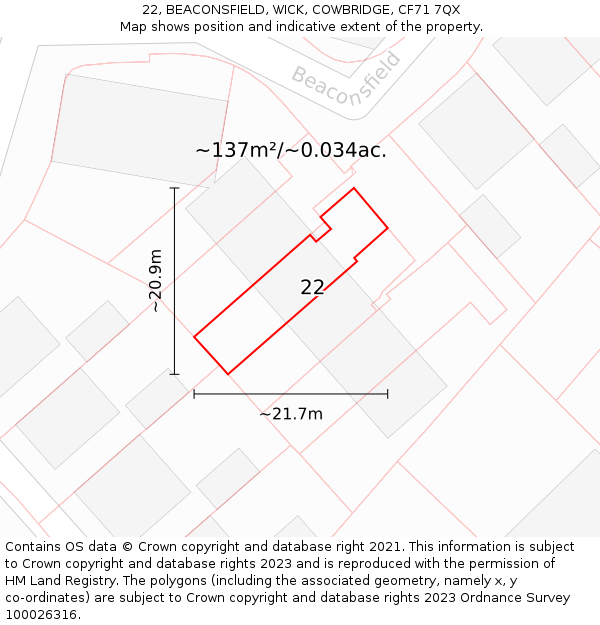 22, BEACONSFIELD, WICK, COWBRIDGE, CF71 7QX: Plot and title map