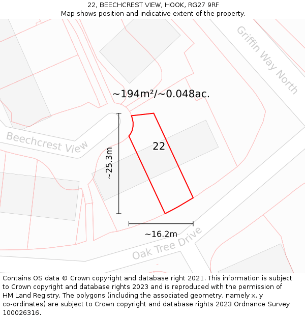 22, BEECHCREST VIEW, HOOK, RG27 9RF: Plot and title map