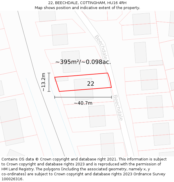 22, BEECHDALE, COTTINGHAM, HU16 4RH: Plot and title map