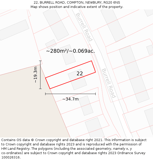 22, BURRELL ROAD, COMPTON, NEWBURY, RG20 6NS: Plot and title map