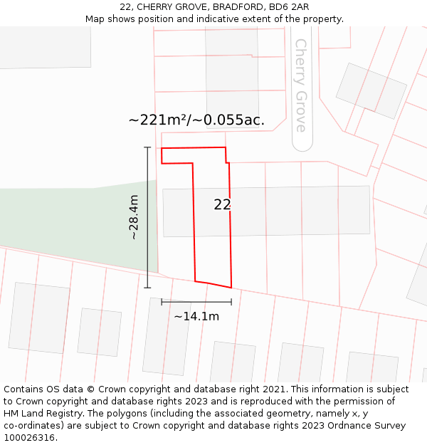 22, CHERRY GROVE, BRADFORD, BD6 2AR: Plot and title map