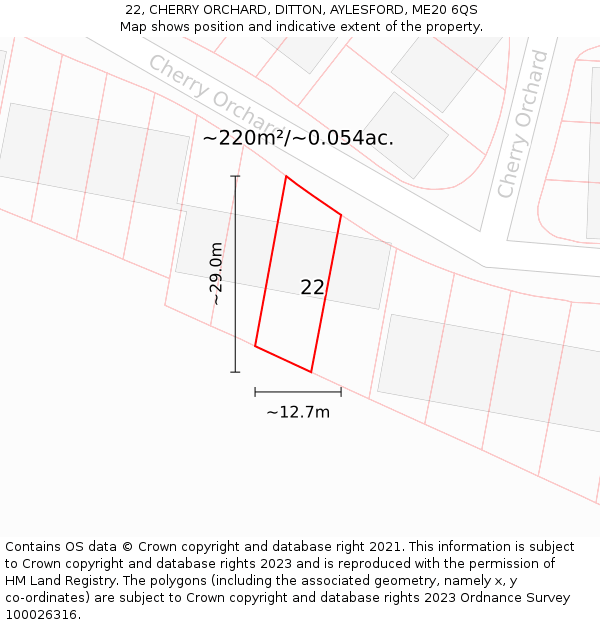22, CHERRY ORCHARD, DITTON, AYLESFORD, ME20 6QS: Plot and title map