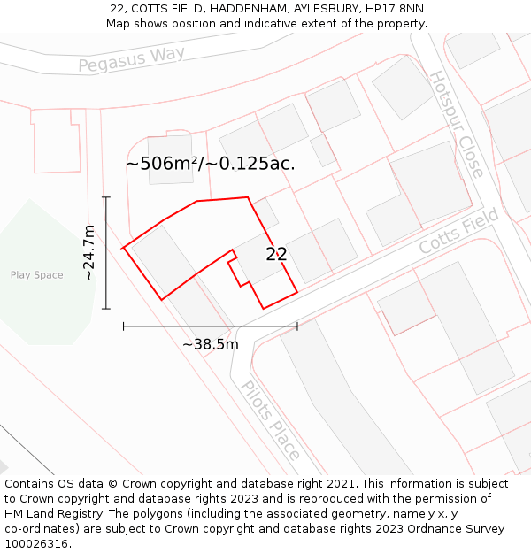 22, COTTS FIELD, HADDENHAM, AYLESBURY, HP17 8NN: Plot and title map