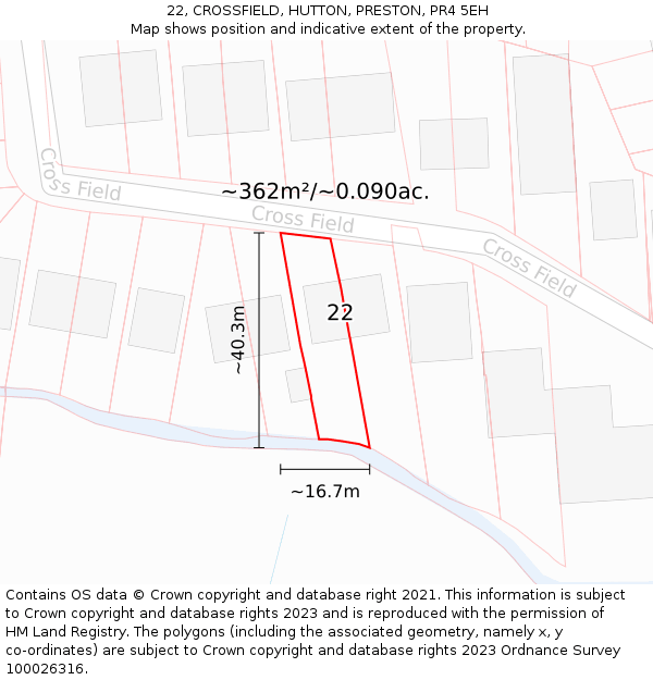22, CROSSFIELD, HUTTON, PRESTON, PR4 5EH: Plot and title map