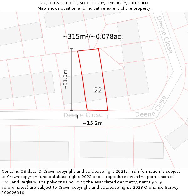 22, DEENE CLOSE, ADDERBURY, BANBURY, OX17 3LD: Plot and title map