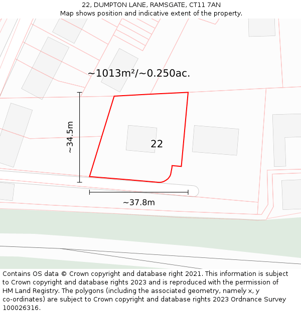 22, DUMPTON LANE, RAMSGATE, CT11 7AN: Plot and title map