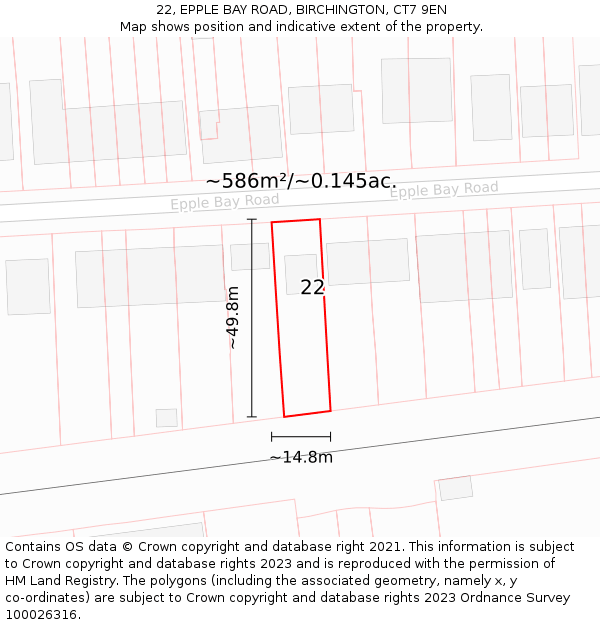 22, EPPLE BAY ROAD, BIRCHINGTON, CT7 9EN: Plot and title map