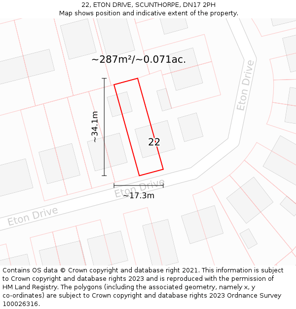22, ETON DRIVE, SCUNTHORPE, DN17 2PH: Plot and title map
