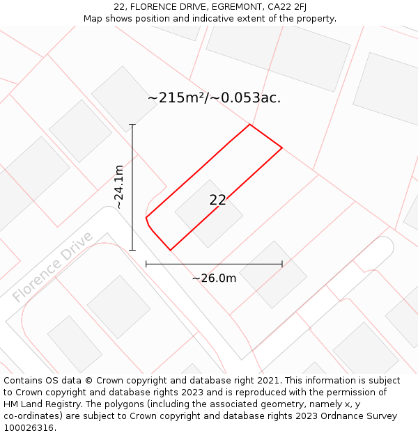 22, FLORENCE DRIVE, EGREMONT, CA22 2FJ: Plot and title map