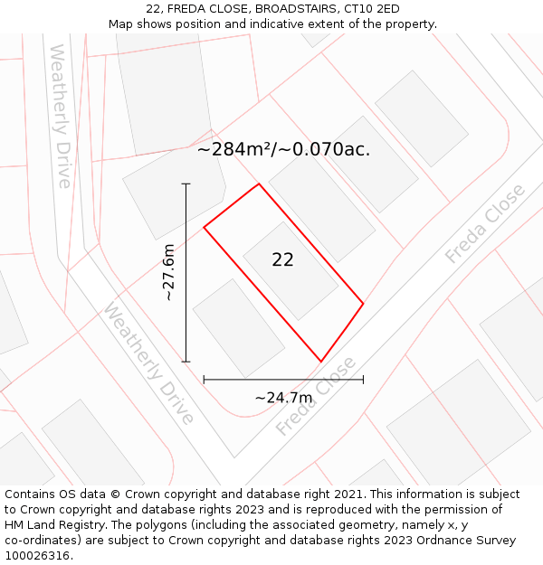 22, FREDA CLOSE, BROADSTAIRS, CT10 2ED: Plot and title map