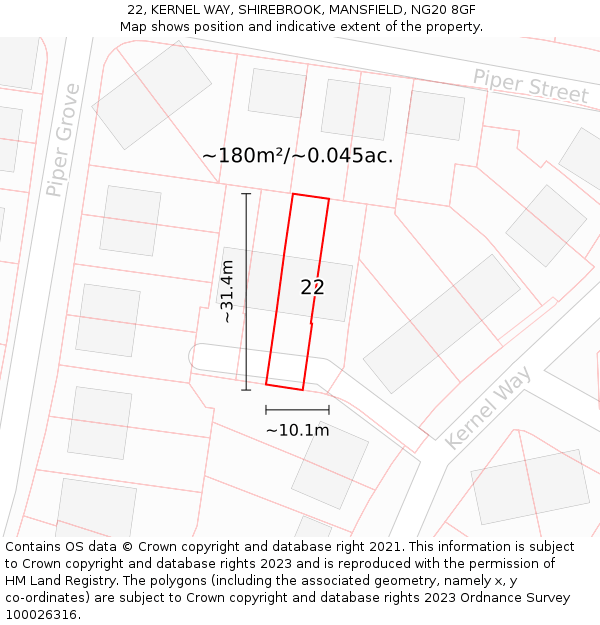 22, KERNEL WAY, SHIREBROOK, MANSFIELD, NG20 8GF: Plot and title map