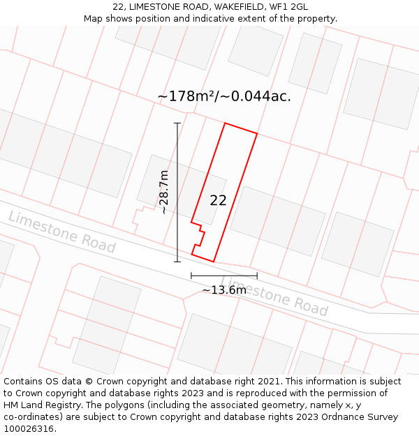 22, LIMESTONE ROAD, WAKEFIELD, WF1 2GL: Plot and title map