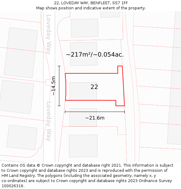 22, LOVEDAY WAY, BENFLEET, SS7 1FF: Plot and title map