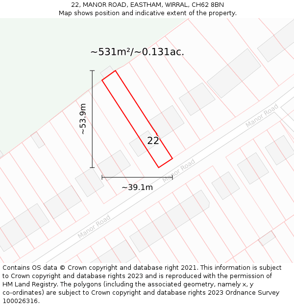 22, MANOR ROAD, EASTHAM, WIRRAL, CH62 8BN: Plot and title map