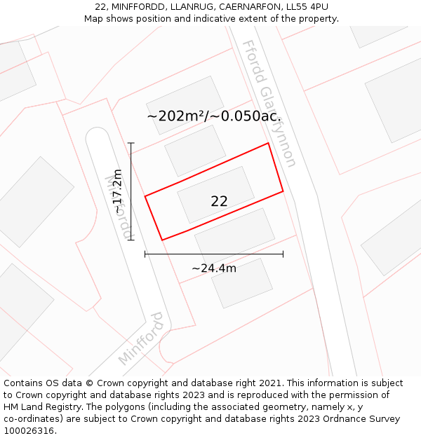 22, MINFFORDD, LLANRUG, CAERNARFON, LL55 4PU: Plot and title map