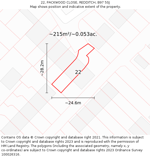 22, PACKWOOD CLOSE, REDDITCH, B97 5SJ: Plot and title map