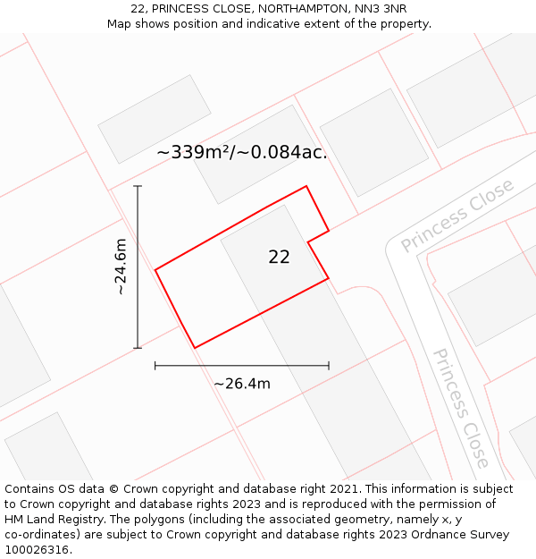 22, PRINCESS CLOSE, NORTHAMPTON, NN3 3NR: Plot and title map