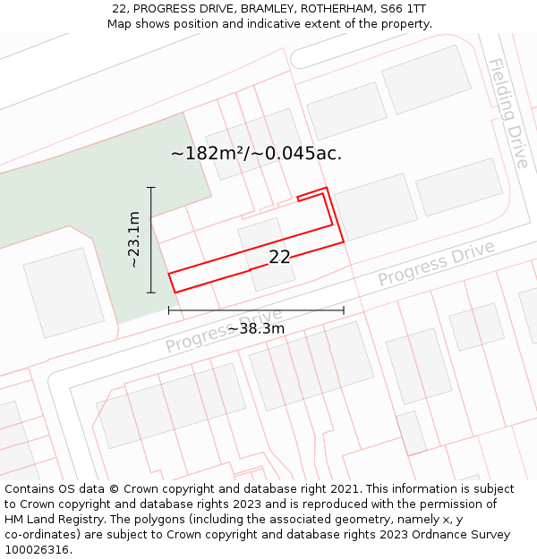 22, PROGRESS DRIVE, BRAMLEY, ROTHERHAM, S66 1TT: Plot and title map