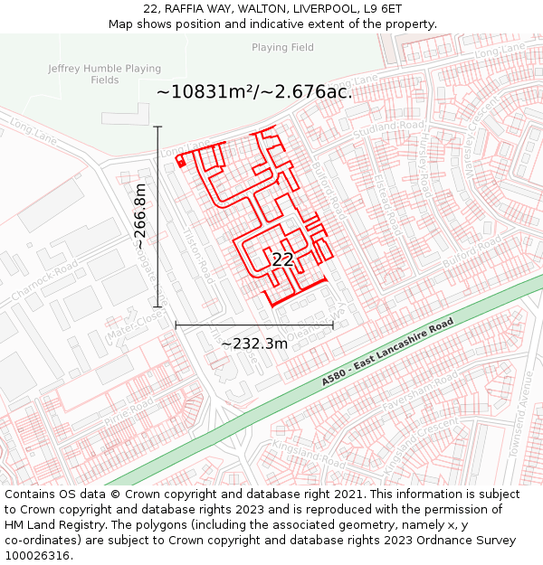 22, RAFFIA WAY, WALTON, LIVERPOOL, L9 6ET: Plot and title map