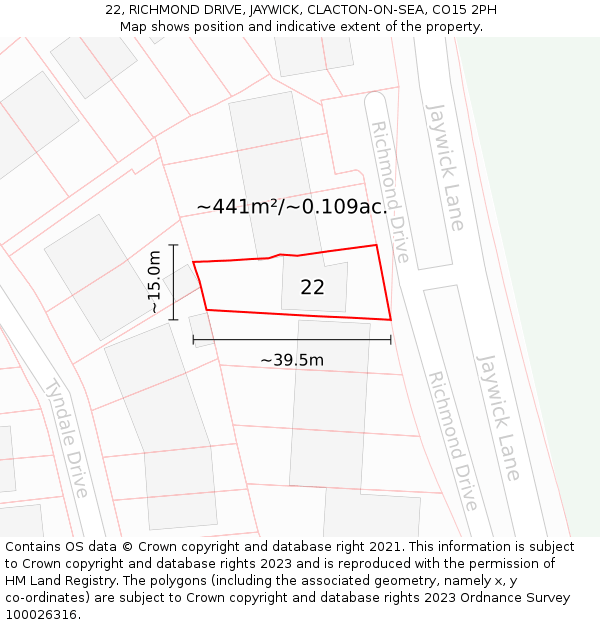22, RICHMOND DRIVE, JAYWICK, CLACTON-ON-SEA, CO15 2PH: Plot and title map