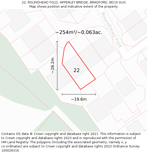 22, ROUNDHEAD FOLD, APPERLEY BRIDGE, BRADFORD, BD10 0UG: Plot and title map