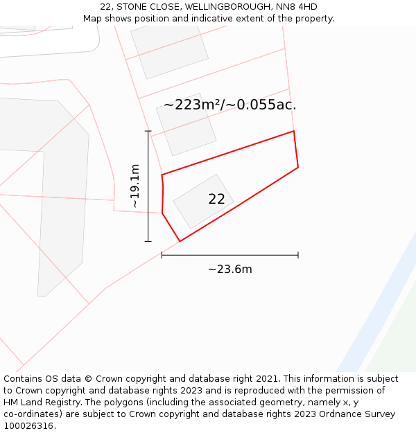 22, STONE CLOSE, WELLINGBOROUGH, NN8 4HD: Plot and title map