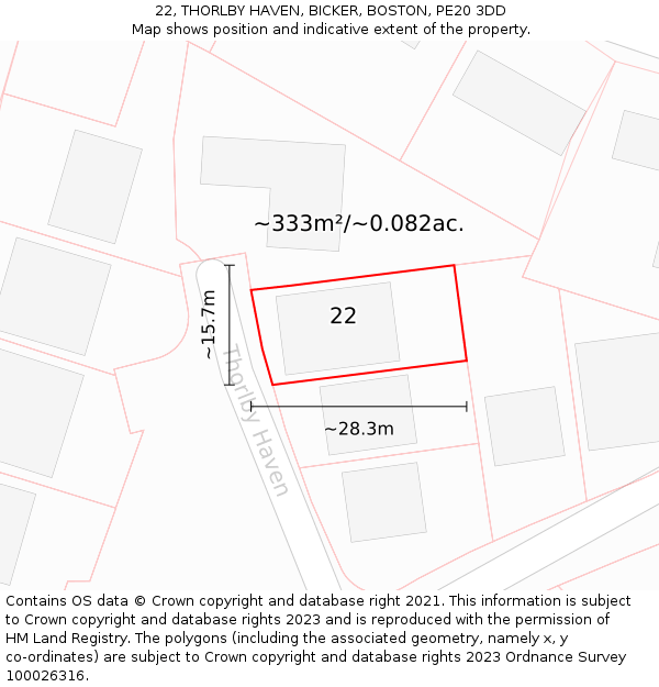 22, THORLBY HAVEN, BICKER, BOSTON, PE20 3DD: Plot and title map