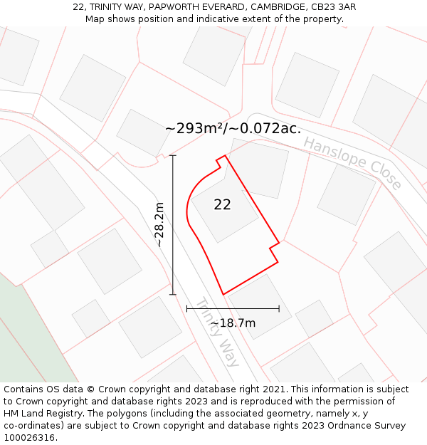 22, TRINITY WAY, PAPWORTH EVERARD, CAMBRIDGE, CB23 3AR: Plot and title map
