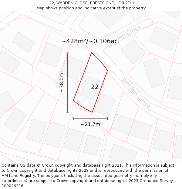 22, WARDEN CLOSE, PRESTEIGNE, LD8 2DH: Plot and title map