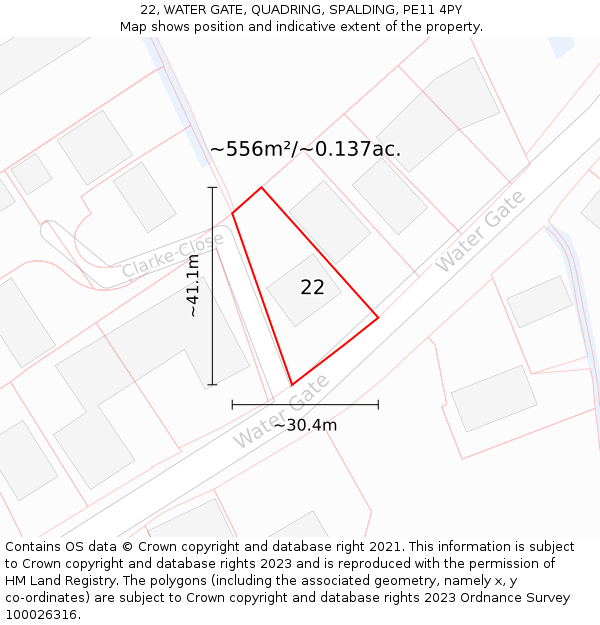 22, WATER GATE, QUADRING, SPALDING, PE11 4PY: Plot and title map