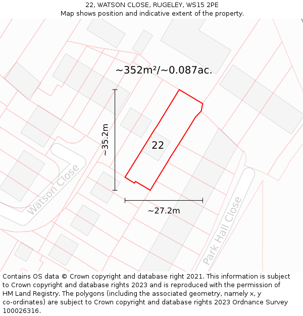 22, WATSON CLOSE, RUGELEY, WS15 2PE: Plot and title map