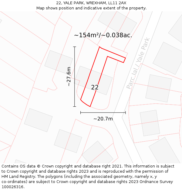 22, YALE PARK, WREXHAM, LL11 2AX: Plot and title map