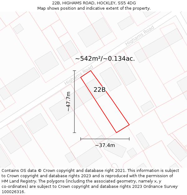 22B, HIGHAMS ROAD, HOCKLEY, SS5 4DG: Plot and title map