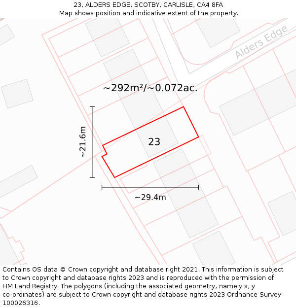 23, ALDERS EDGE, SCOTBY, CARLISLE, CA4 8FA: Plot and title map