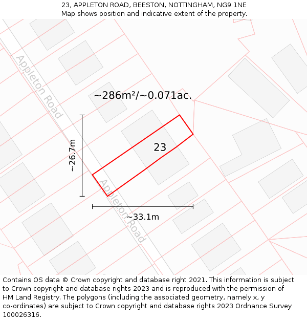 23, APPLETON ROAD, BEESTON, NOTTINGHAM, NG9 1NE: Plot and title map