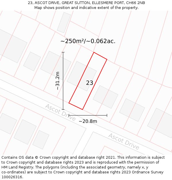 23, ASCOT DRIVE, GREAT SUTTON, ELLESMERE PORT, CH66 2NB: Plot and title map