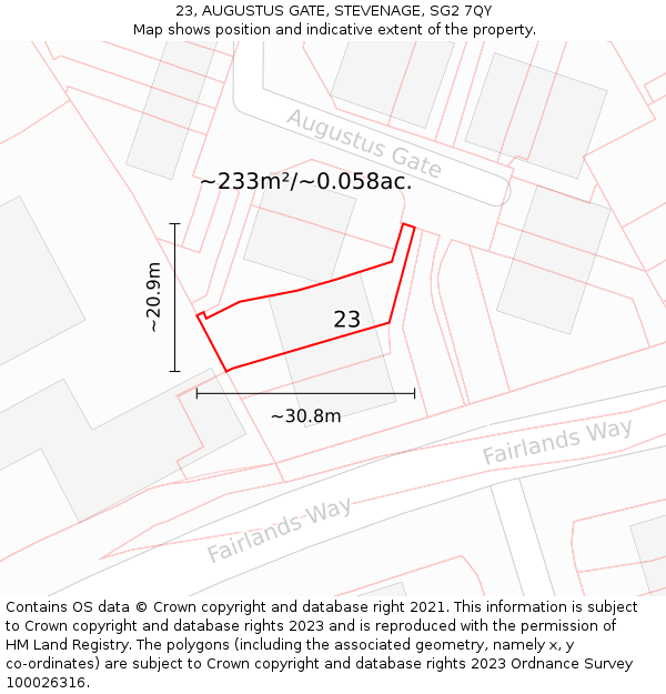 23, AUGUSTUS GATE, STEVENAGE, SG2 7QY: Plot and title map