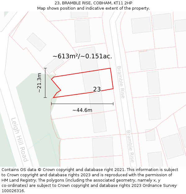23, BRAMBLE RISE, COBHAM, KT11 2HP: Plot and title map