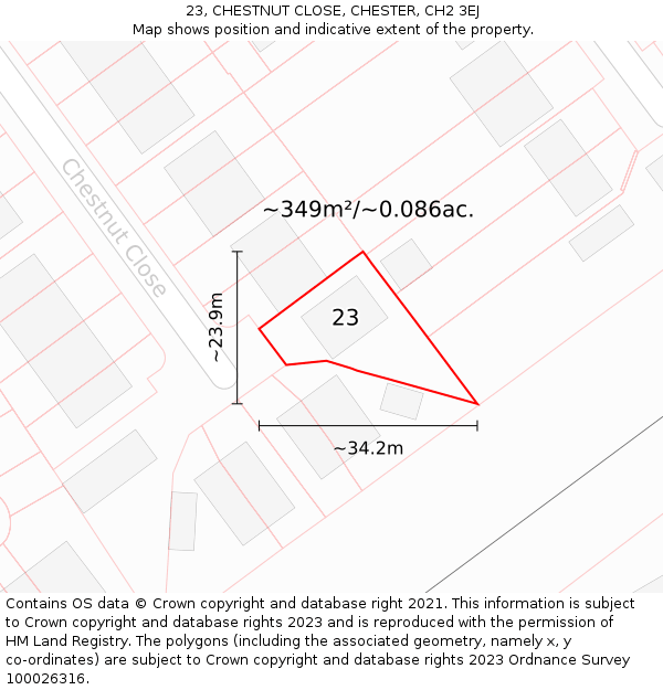 23, CHESTNUT CLOSE, CHESTER, CH2 3EJ: Plot and title map