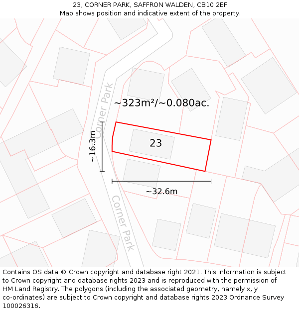 23, CORNER PARK, SAFFRON WALDEN, CB10 2EF: Plot and title map