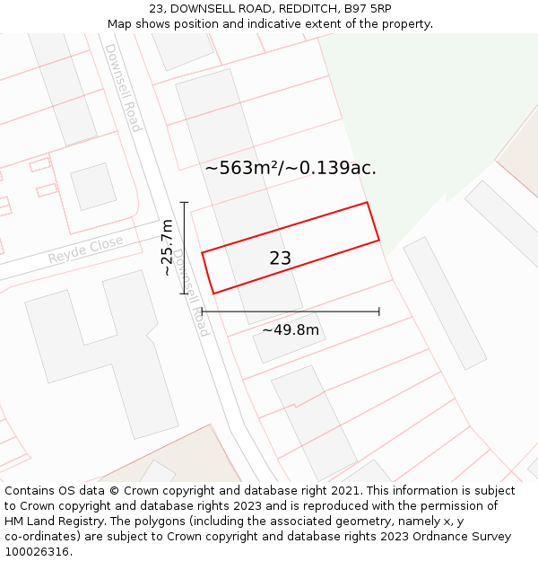 23, DOWNSELL ROAD, REDDITCH, B97 5RP: Plot and title map