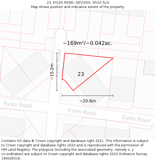 23, EYLES ROAD, DEVIZES, SN10 5LG: Plot and title map