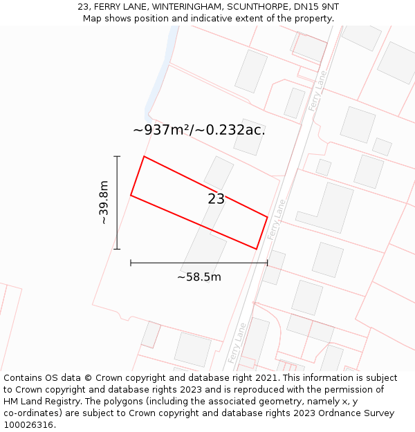 23, FERRY LANE, WINTERINGHAM, SCUNTHORPE, DN15 9NT: Plot and title map